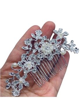 Silver Crystal and Pearl Floral Hair Comb Bridal Accessories FINAL PRICE DROP